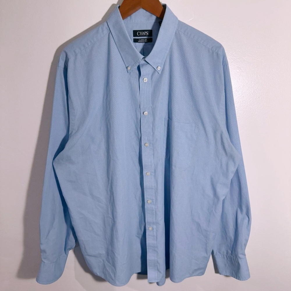 Chaps‎ Classic Fit Wrinkle Free Blue Long Sleeve Button Down Size XXL
